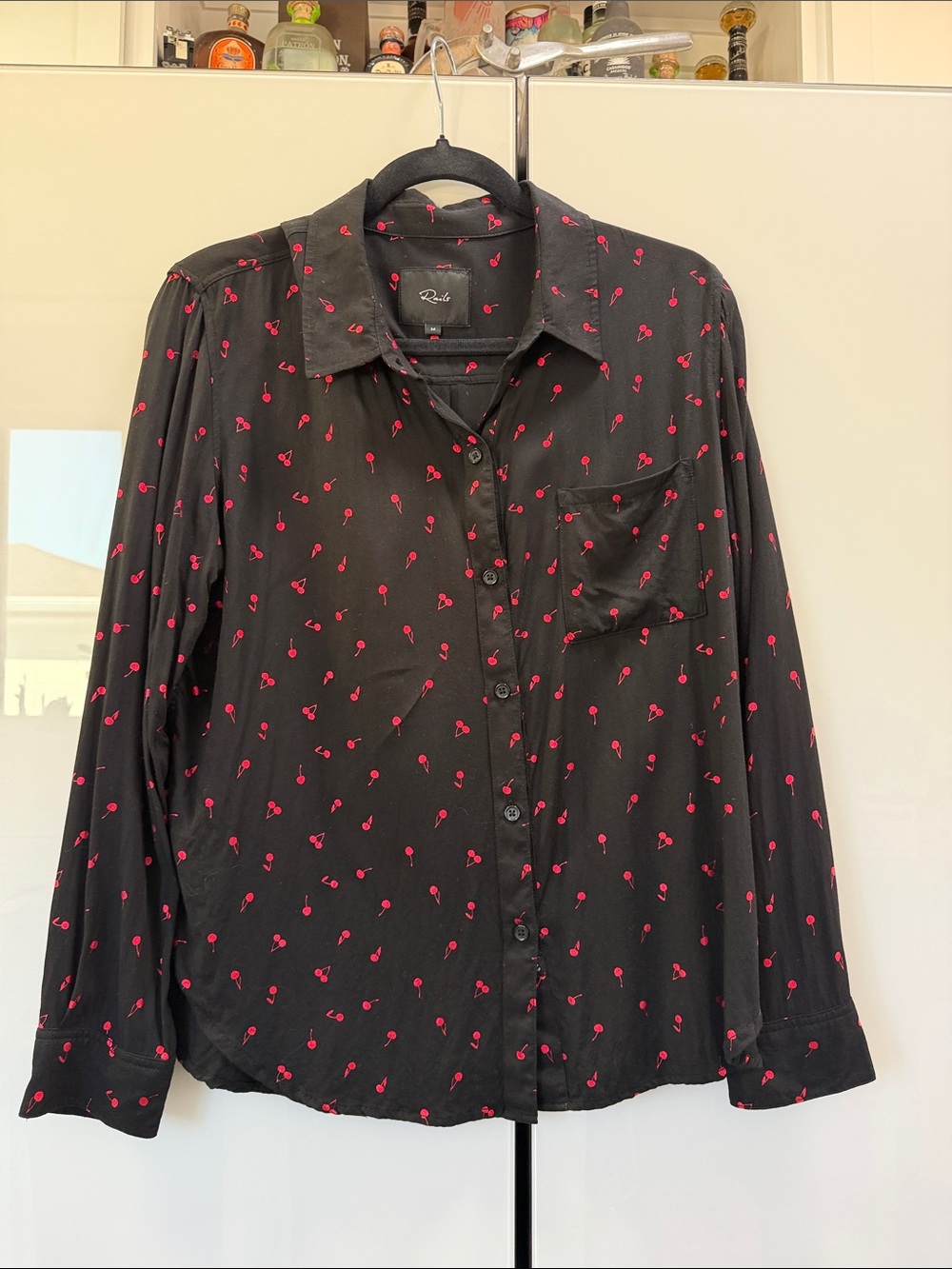 Rails Black Button-Down Shirt with Red Cherry Print